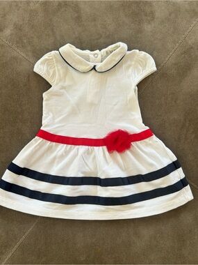 EMC White Nautical Stripe Kids Dress with Red Belt 6 months